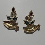 Christmas Enamel White Candle W/ Holly Berry Post Earring Photo 1