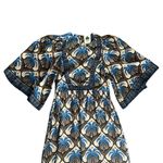 Farm Rio Anthro Women’s Cocopalm Flutter Sleeve Beige Blue Print Maxi Dress XS Photo 2