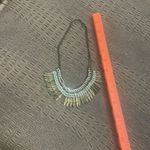 Boho Statement Feather Necklace Brass Charms Rhinestone Bib Necklace Gold Photo 2