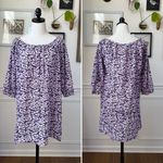 Hiho Purple Abstract 3/4 Sleeve Elastic Neck Cuff Shift Dress Cotton M Size M Photo 1