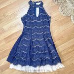 Francesca's  Navy Blue Lace Mini Dress Tulle Skirt High Neck Sleeveless Dress Photo 0