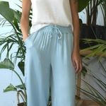 Melissa Nepton Teal Orli Wide Leg Satin Pants Sz.XS Green Photo 0
