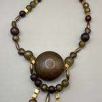 VTG Necklace Beaded Costume Statement Chunky Earthy Gold Tone Hearts Boho Photo 0