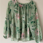 ZARA  Green Floral Sheer Metallic Button Blouse Top Size Small Flowy Boho Career Photo 0