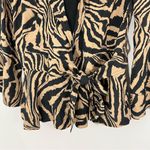 Ganni Printed Crepe Wrap Blouse Tannin Size 34 Zebra Photo 5