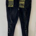 Elite Jeans  Black Acid Wash Distressed Destroyed Raw Hem Pull On Skinny Jeans NWT Photo 0