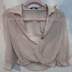 Bebe  Womens Sheer Draped Wrap Blouse Shirt Beige Tan Pattern Long Sleeve Photo 0