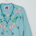 Storybook Knits Womens Birds Floral Embroidered Cardigan Size M Blue Art To Wear Size M Photo 1