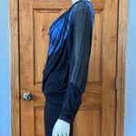 Red Haute  Blue Long Sleeve Top Tie Dye Silk Sheer Sleeves Cowl Neck Size Small Photo 2