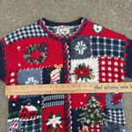 VTG Y2K Heirloom Collectives Mixed Media Patchwork Fair Isle Christmas Cardigan Red Size M Photo 7
