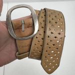 Calvin Klein  Size L Belt Leather Beige Perforated Silver Tone Buckle Vtg Women’s Photo 1