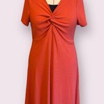 Torrid  Short Sleeve Twist Knot V-neck Fit & Flare Ribbed Dress in Burnt Orange Photo 4
