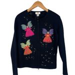 Talbots Vintage Women’s Medium 100% Wool Cardigan Black Felted Angels Gold Beads Photo 0