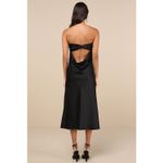 Lulus NWT  Effortless Bliss Black Satin Strapless Cowl Back Midi Dress Cocktail S Photo 6