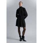 & Other Stories & OTHER STORIES Smocked-Neck Mini Dress Size 8 Black Long Sleeve Photo 3