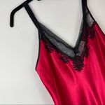 Oscar de la Renta  Red Satin Maxi Slip Dress Sz Medium Lace Mesh Sexy Photo 4