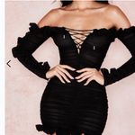 House Of CB Tatyana Black Ruffle Lace up Mini dress long sleeve Photo 7