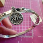 Michael Kors  Bangle Bracelet Silver Tone Circle Round Charm Diamonds Paved Logo Photo 3