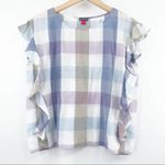 Vince Camuto Tank Blouse Madras Plaid Pastel Ruffle Sleeve Casual Size Small Photo 2