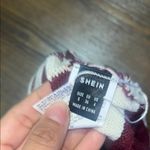 SheIn Burgundy and White Striped Crop Top Photo 2