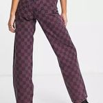 Topshop NWT Purple Checkerboard Grid Plaid Carpenter Mom Jeans New High Rise Photo 1