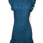 Liberty Love Dress Womens Large Blue Ruffle Mini Floral Smocked Cap Sleeve New Photo 1