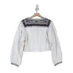 Free People  Womens M Iggie Embroidered Blouse in Ivory/Black Bean NEW Photo 2