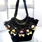 Pashmina Black Fabric Lightweight Handbag with 3D Satin Color Flowers ***Item: Photo 0