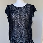 Apt. 9  Black Sheer Lace Flutter Sleeve Top Blouse Women’s Size Large Goth Grunge  Photo 0