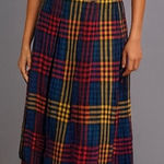 Vintage ILGWU Rainbow Drop Waist Wool Plaid Pleated Midi Skirt S/M Red Size M Photo 0