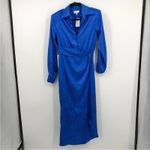 RONNY KOBO Bernice Royal Blue Satin Midi Dress Long Sleeves Jacquard NEW SMALL Photo 2