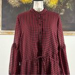 VICI  Womens Size Large Manchester Balloon Sleeve Maroon Black Plaid Dress Photo 2