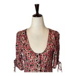 Free People  Dress Women XS Red Black Floral Print‎ Corset Lace Up Mini Boho Photo 4