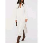 Saint Art Tuckernuck Isabel Satin Long Sleeve Midi Dress Ivory Modest Minimalist Size L Photo 1