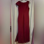 Eliza J  | Maroon Asymmetrical Ruffle Scuba Maxi Gown, Size 12 Photo 6