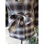 Signature by Larry Levine Jacket Womens Small Purple Plaid 3/4 Sleeve Tie Belted Photo 2