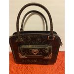 Faux Alligator & Fabric Handbag, Embossed Hearts Brown w/ Silver Heart Accents Photo 7