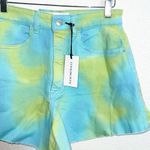 We Wore What  Tie Dye Green And Blue High Rise Raw Hem Flare Bell Shorts Photo 1