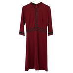 Homeyee Burgundy Black Crew Neck 3 Quarter Sleeve A Line Zip Back Midi Dress S Red Photo 8
