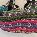 AMICI CLOTH BAG BOHO DESIGN BEGAN LEATHER STRAPS AND TIE STRING ON SIDES Blue Photo 6