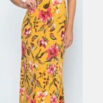 Urban Outfitters UO Sz S Gorgeous Halter Style Long Dress Gold W Pink Floral Print Photo 0