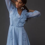 Anthropologie Hutch Long Sleeved Frilled Romper Sky Blue Size M NEW Photo 0