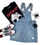 205 collins Distressed denim overall dress Blue Photo 5