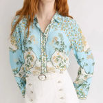 Derek Lam Blue Floral Button Up Shirt Size 10 Challis Vacation Designer $300 Photo 0