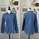 Talbots Pattern Chambray Button Up Shirt Blue M Photo 1