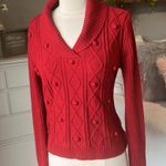 Evan Picone  Red Acrylic Pom Pom Sweater Cable Knit Women Small Christmas Holiday Photo 1
