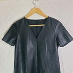 ZARA  COLLECTION Small Black Faux Leather Knit, V-Neck, Shift, Short Sleeve Dress Photo 2