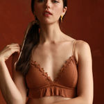 Listicle 287  Brown Butterscotch Stretch Floral Lace Ribbed Bralette Small Photo 0