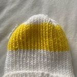 yellow and white hand knit ribbed striped beanie hat Photo 2