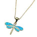 Blue Opal Dragonfly Gold Pendant Necklace Cyrstal - Beautiful Nature, Elegant Photo 4